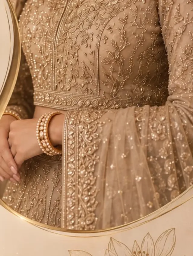 Bridal look — gold embroidery bangles mirror