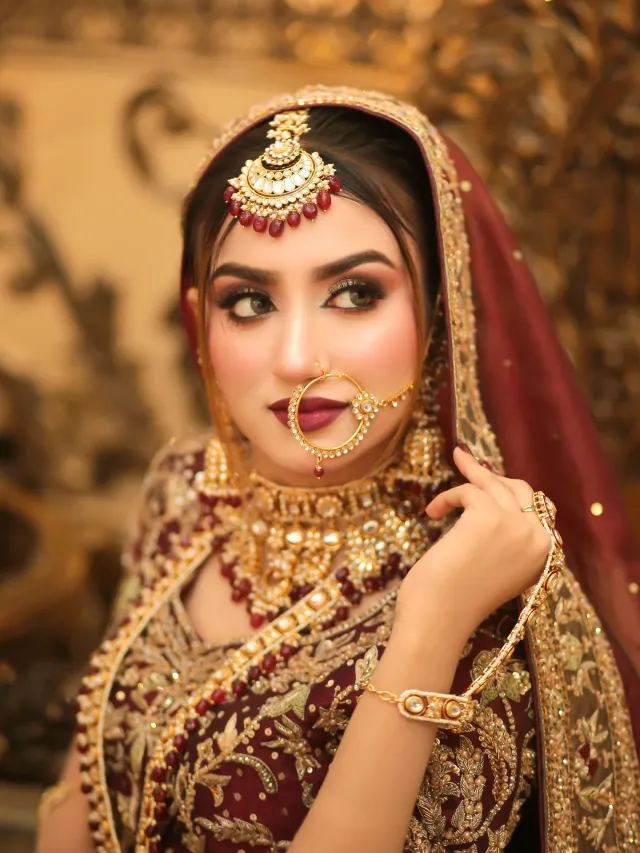 Bridal look — maroon lehenga gold jewelry hero