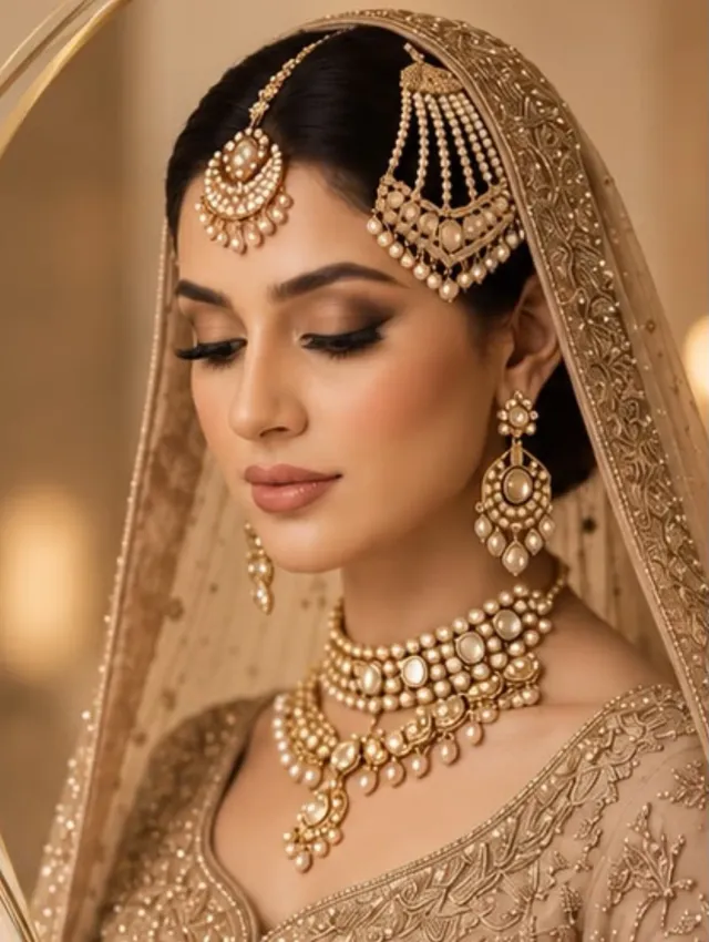 Bride in a red veil with gold jewellery and smoky eye makeup