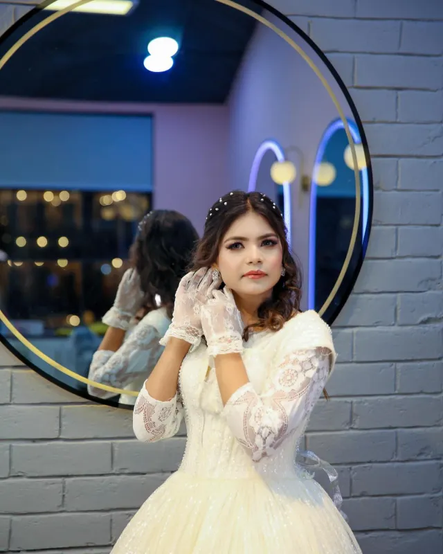 Bridal look — western gown lace gloves studio