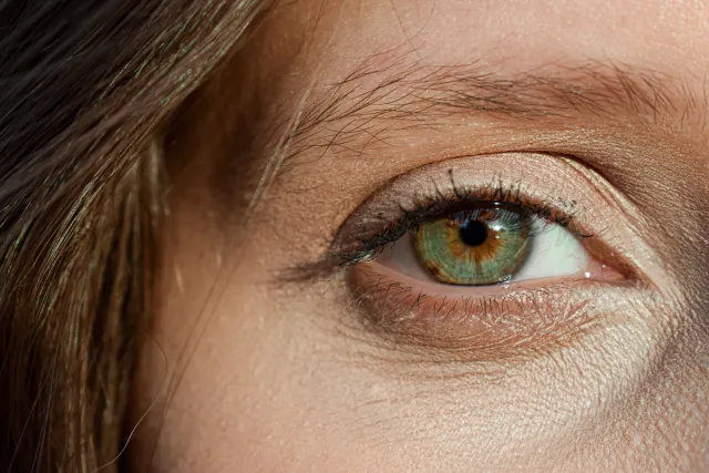 Natural lash extensions on a hazel eye