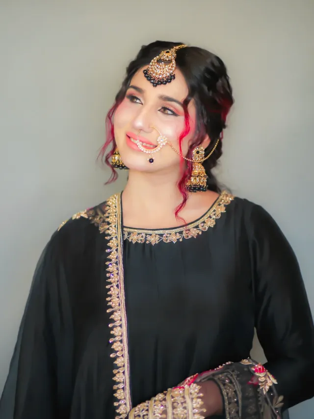 Makeup look — editorial party pink streaked hair